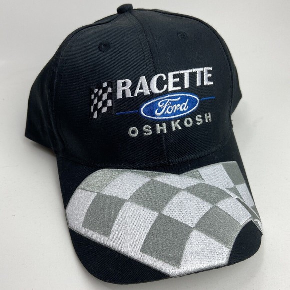 Ford Racette Oshkosh Hat Black Checkerboard Strap Back Racing Cap - Picture 1 of 11